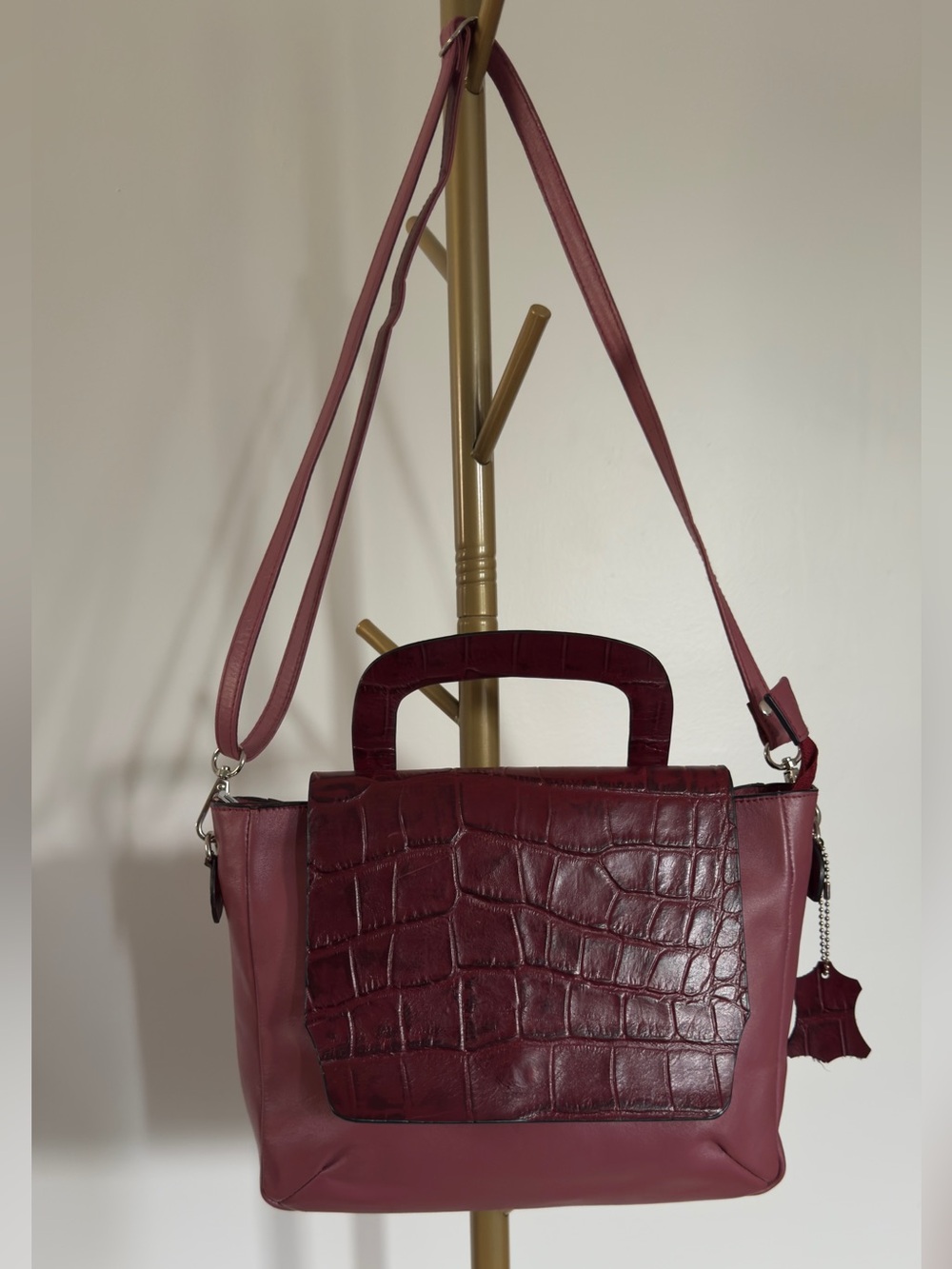 Women’s Croc-Embossed Maroon Top-Handle Shoulder Bag